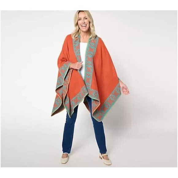 Belle Boho by Kim Gravel Artisan Border Trim Ruana Terra Cotta,OSM A655033 - Picture 1 of 1